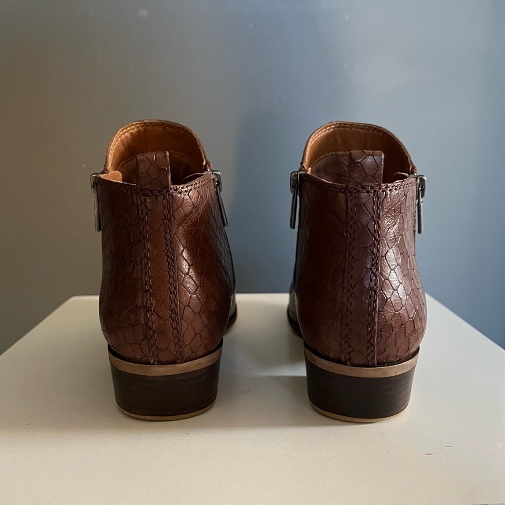 Lucky Brand Basel Roasted Leather Ankle Bootie Boot Faux Snake Brown Sz 8.5M GUC - Picture 5 of 11